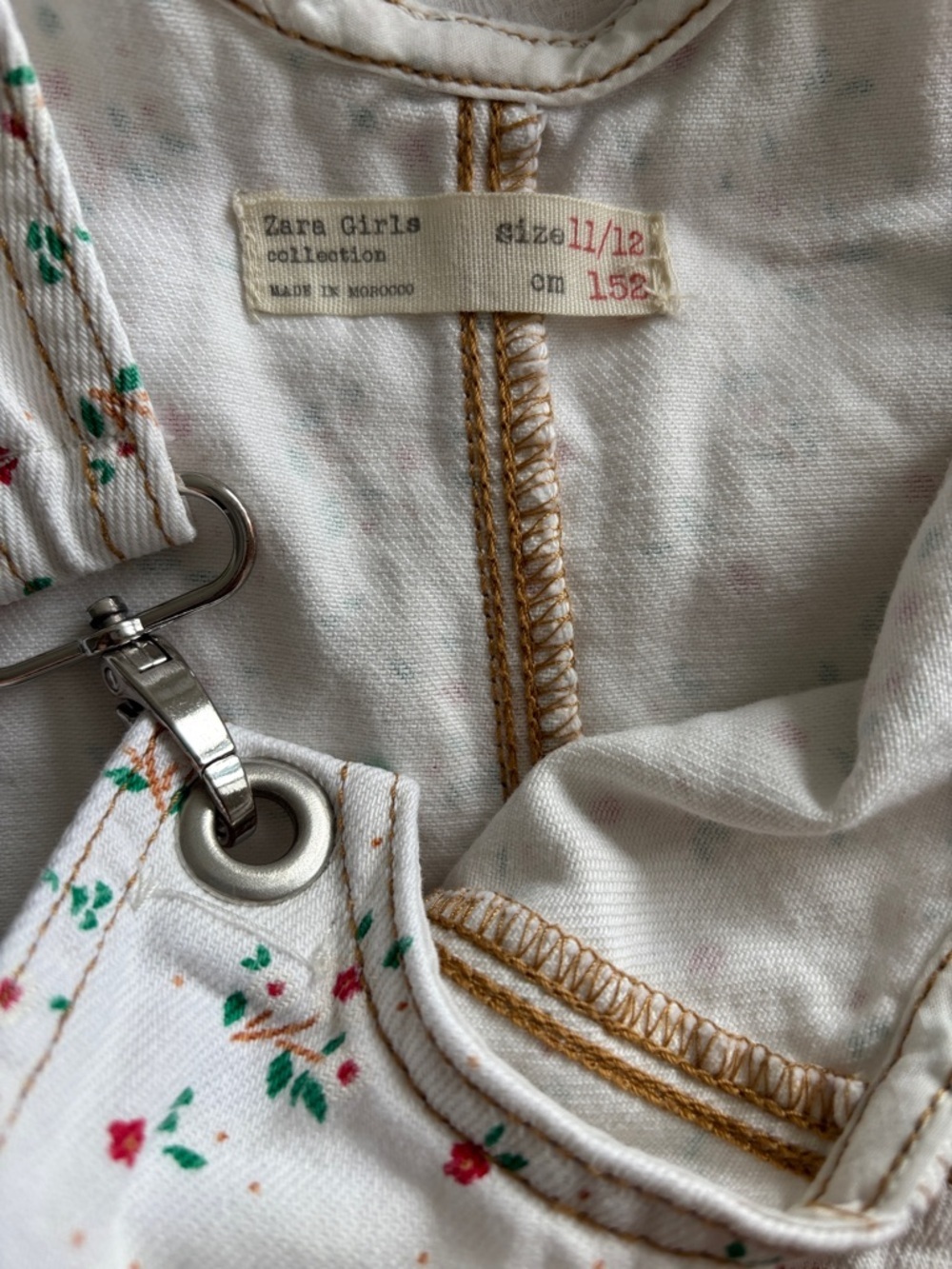Zara Cream Floral Print Denim Short Overalls
